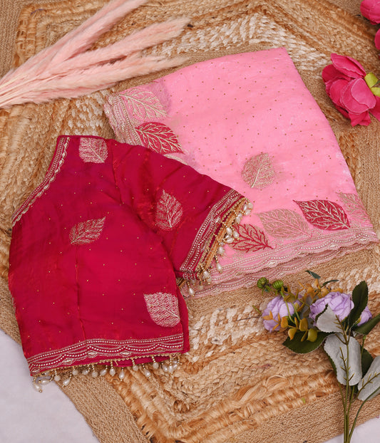 Blush Pink Designer Saree with Hot Pink Embroidered Blouse