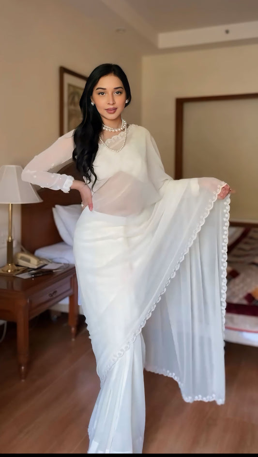 Pearl Whisper Ready-to-Wear Georgette Saree with Unstitched Blouse