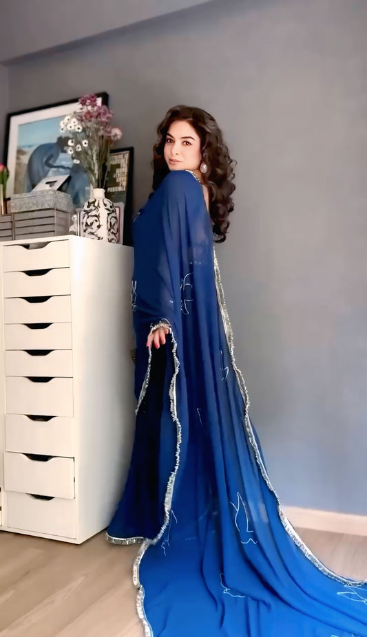 Midnight Sapphire Ready-to-Wear Saree with Stitched Designer Blouse