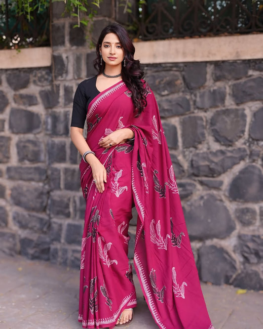 Regal Fuchsia Ready-to-Wear Saree With Pocket