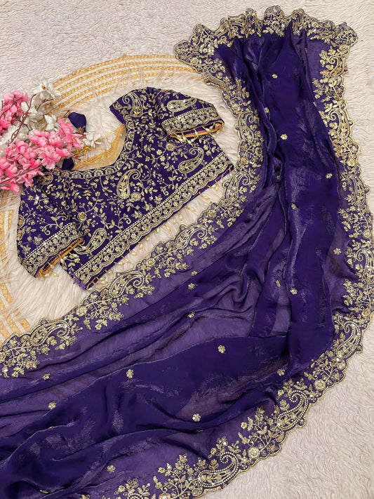 Luxury Royal Magenta Organza Saree with Heavy Zari Embroidered Designer Blouse