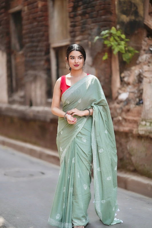 Sage Elegance Ready-to-Wear Saree With Pocket