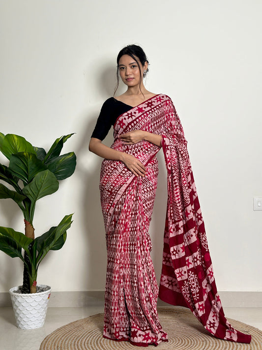 Ruby Batik Ready-to-Wear Saree With Pocket