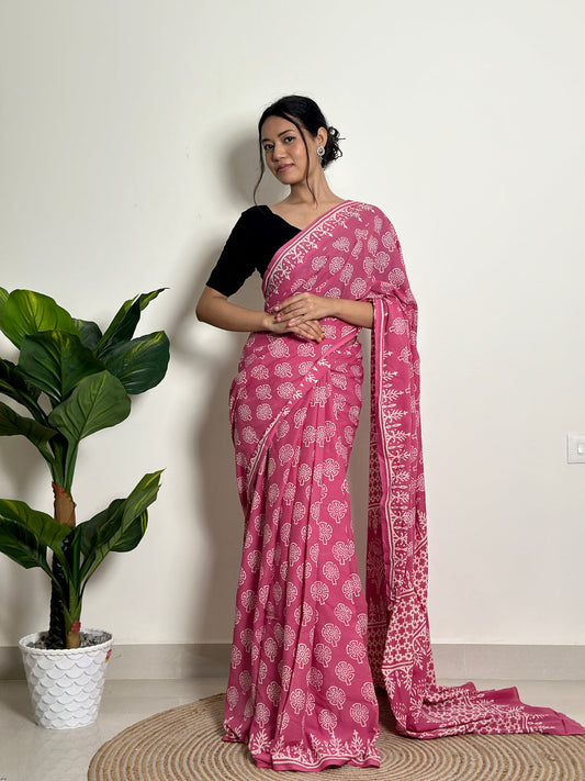 Rose Petal Ready-to-Wear Saree With Pocket