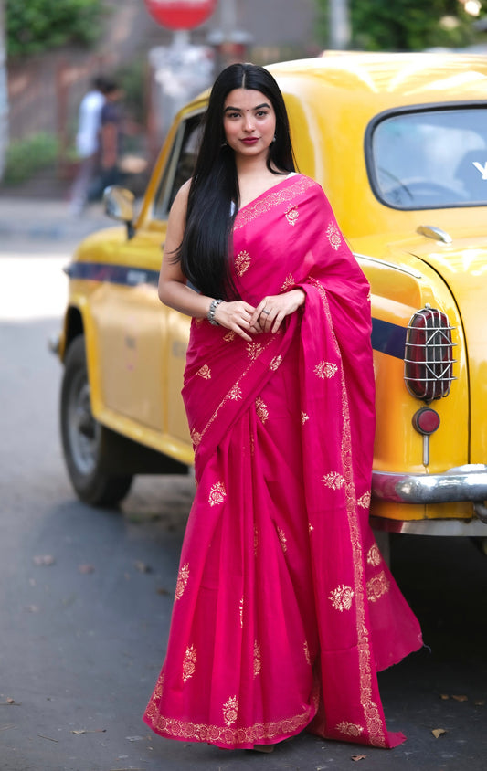 Rani Pink Luxe Ready-to-Wear Saree With Pocket