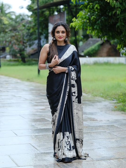Midnight Noir Heritage Ready-to-Wear Crepe Silk Saree