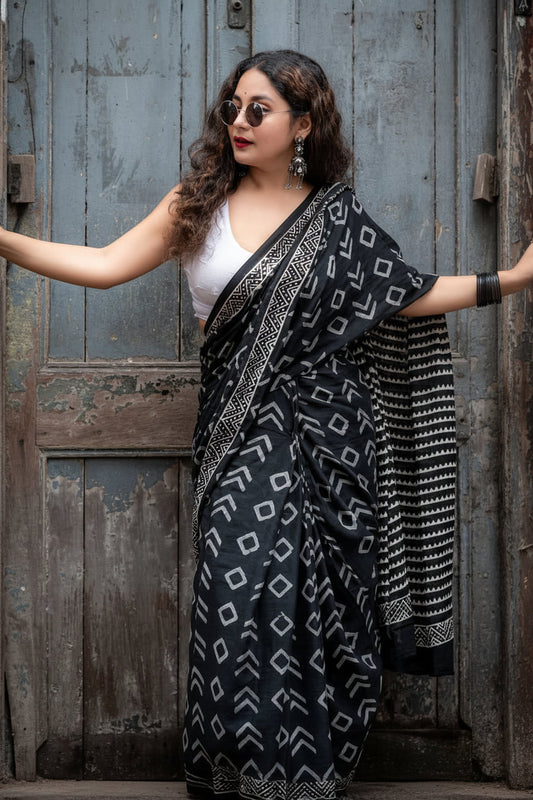 Midnight Tribal Ready-to-Wear Saree With Pocket