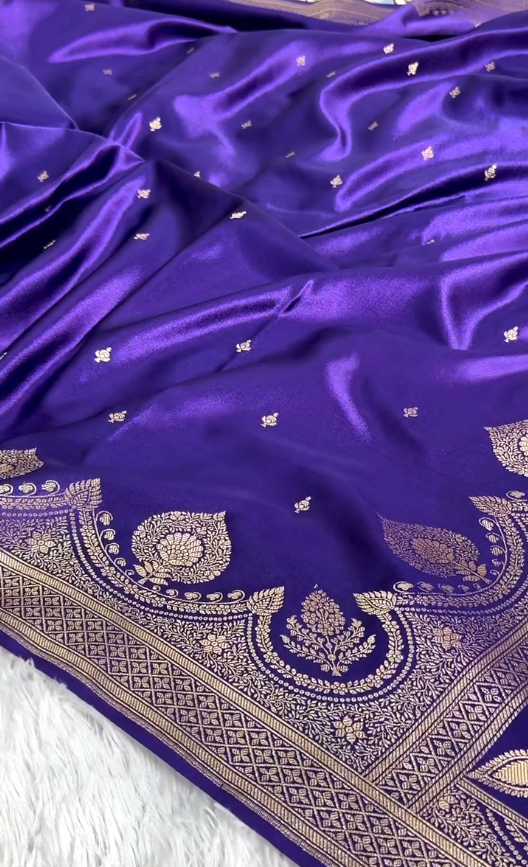 Royal Purple Banarasi Silk Saree with Gold Zari Butta & Rich Woven Border