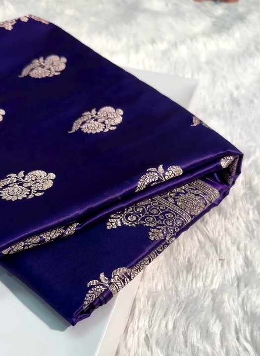 Royal Purple Banarasi Silk Saree with Silver Zari Floral Butta