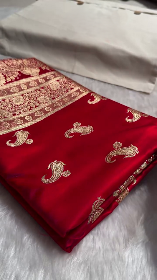 Royal Crimson Banarasi Silk Saree – Pure Zari Weave