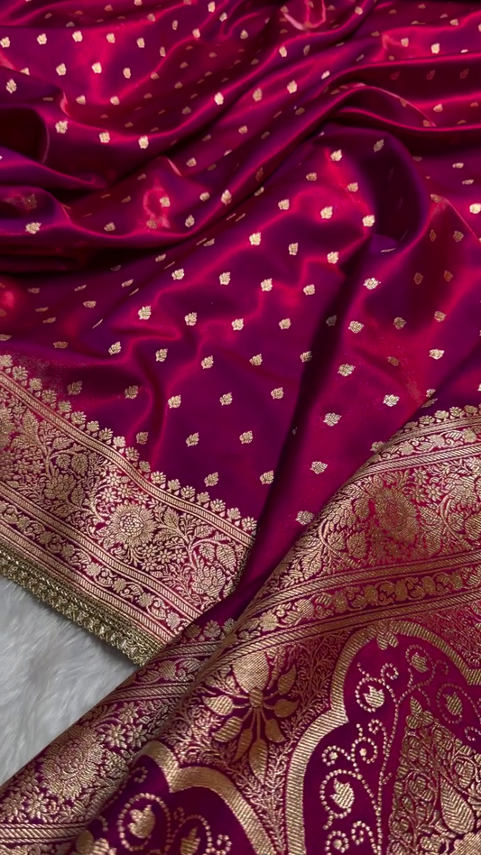 Royal Rani Pink Banarasi Silk Saree with Antique Gold Zari Border
