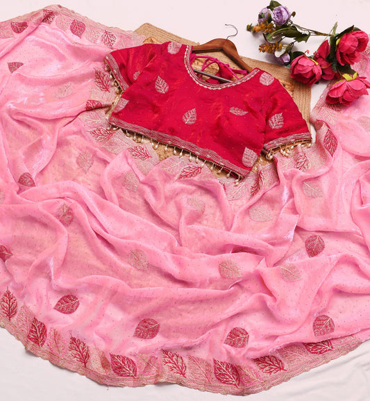 Blush Pink Designer Saree with Hot Pink Embroidered Blouse