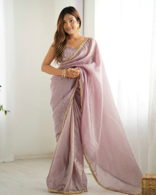 Lilac Mist Ready-to-Wear Saree with Embroidered Designer Blouse