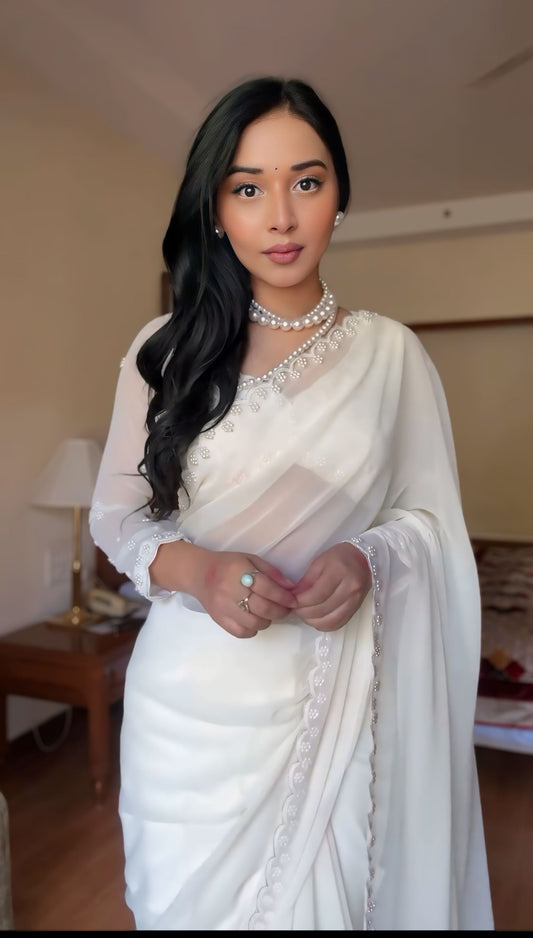 Pearl Whisper Ready-to-Wear Georgette Saree with Unstitched Blouse