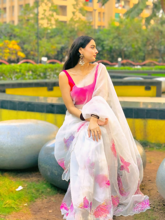 Pink Petal Whisper Organza Ready-to-Wear Saree with Unstitched Blouse