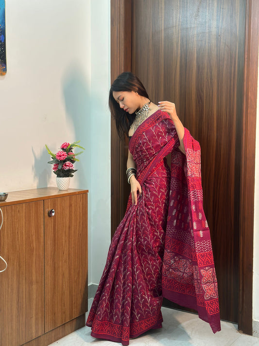 Royal Burgundy Ready-to-Wear Saree With Pocket