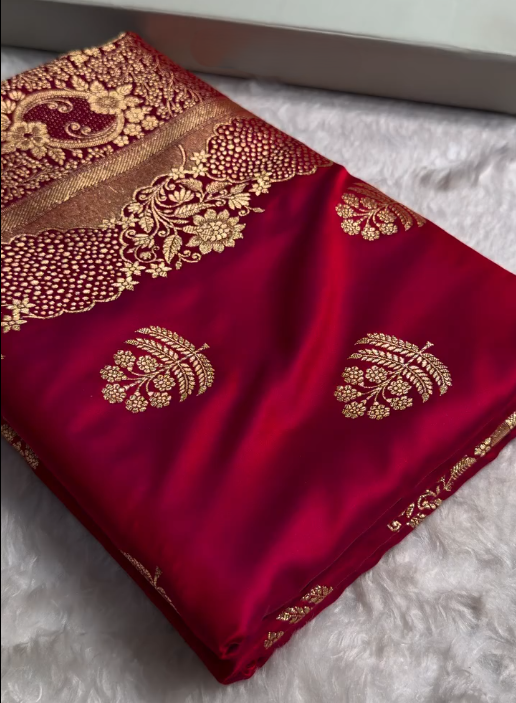 Rani Wine Banarasi Silk Saree with Heavy Floral Paisley Gold Zari Work