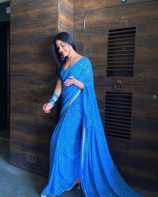 Azure Bandhani Grace Ready-to-Wear Saree with Unstitched Blouse