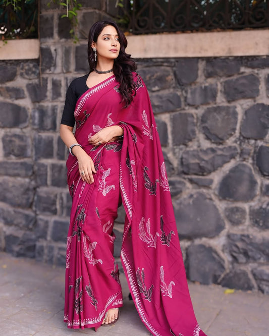 Regal Fuchsia Ready-to-Wear Saree With Pocket