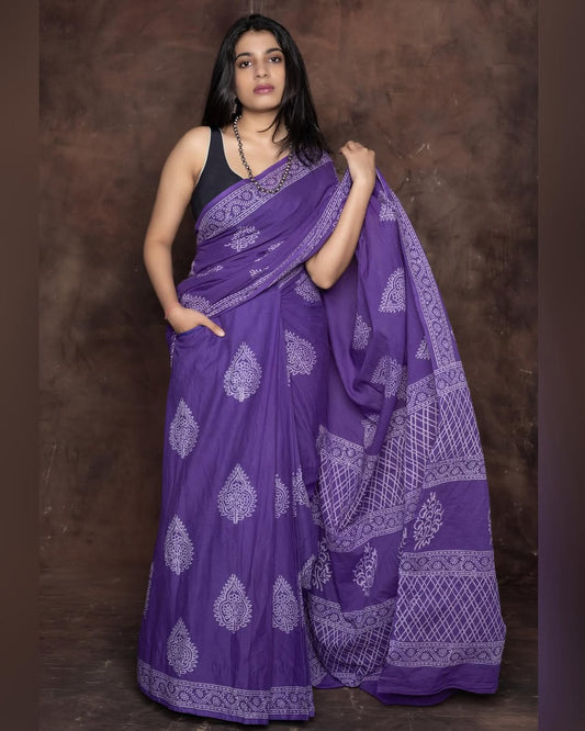 Royal Violet Ready-to-Wear Saree With Pocket