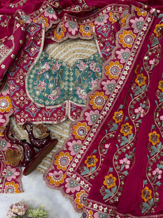 Heritage Rani Pink Embroidered Designer Saree with Art Silk Blouse