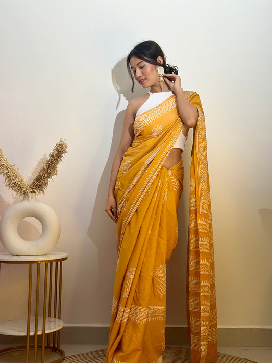 Golden Mustard Ready-to-Wear Saree With Pocket