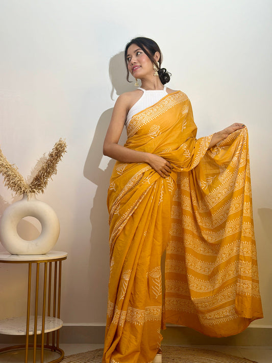 Golden Mustard Ready-to-Wear Saree With Pocket