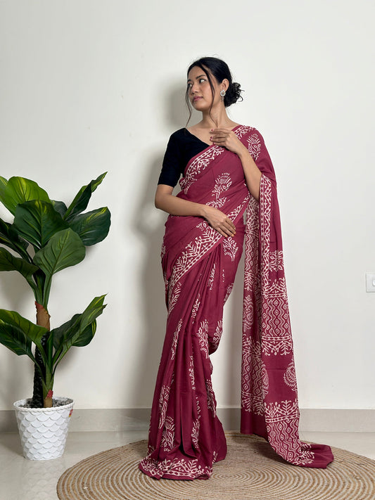 Rosewood Elegance Ready-to-Wear Saree With Pocket