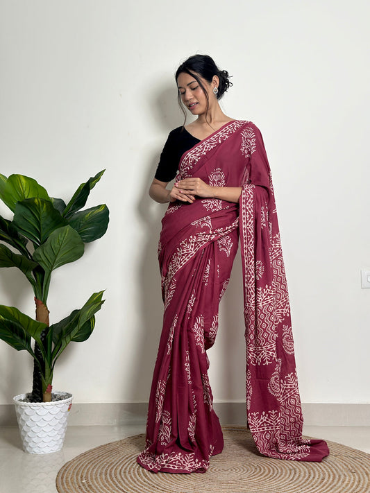 Rosewood Elegance Ready-to-Wear Saree With Pocket