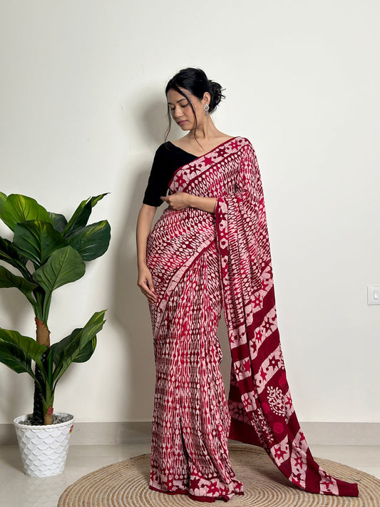 Ruby Batik Ready-to-Wear Saree With Pocket