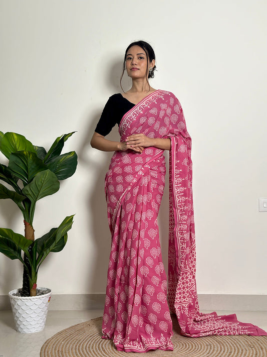 Rose Petal Ready-to-Wear Saree With Pocket