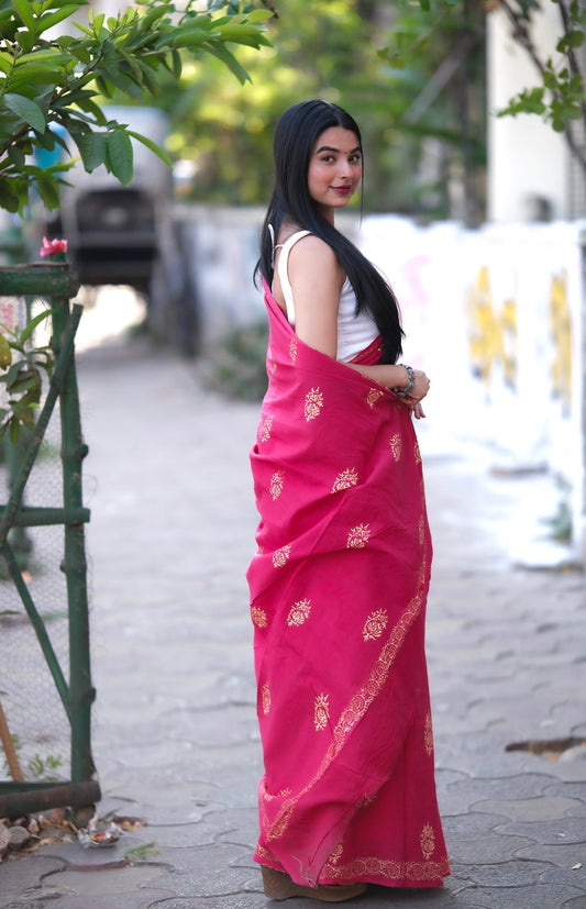 Rani Pink Luxe Ready-to-Wear Saree With Pocket