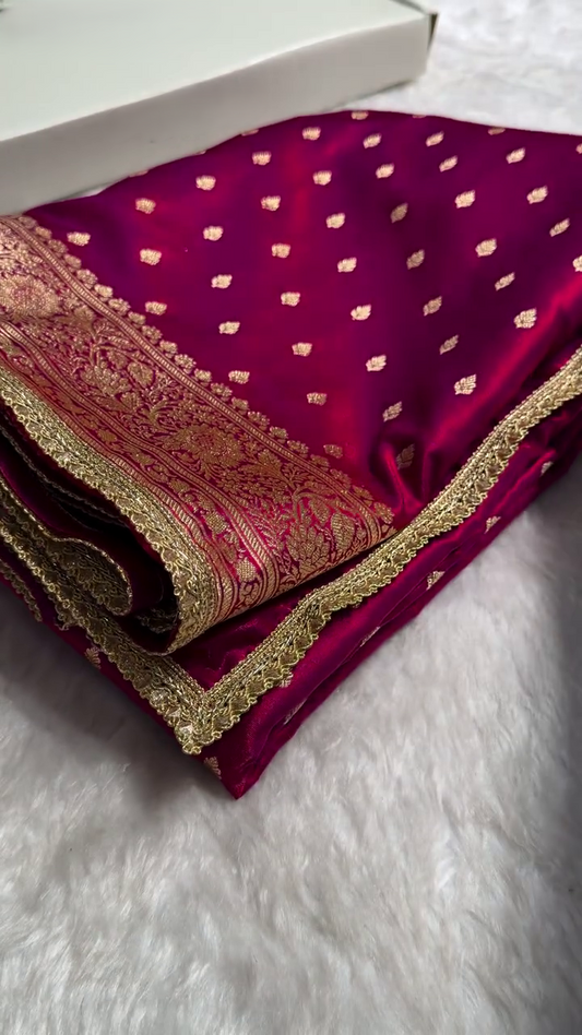 Royal Rani Pink Banarasi Silk Saree with Antique Gold Zari Border
