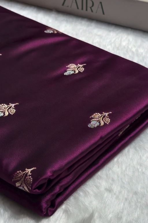 Royal Purple Banarasi Silk Saree with Silver Zari Butti & Floral Border | Premium Wedding & Festive Wear