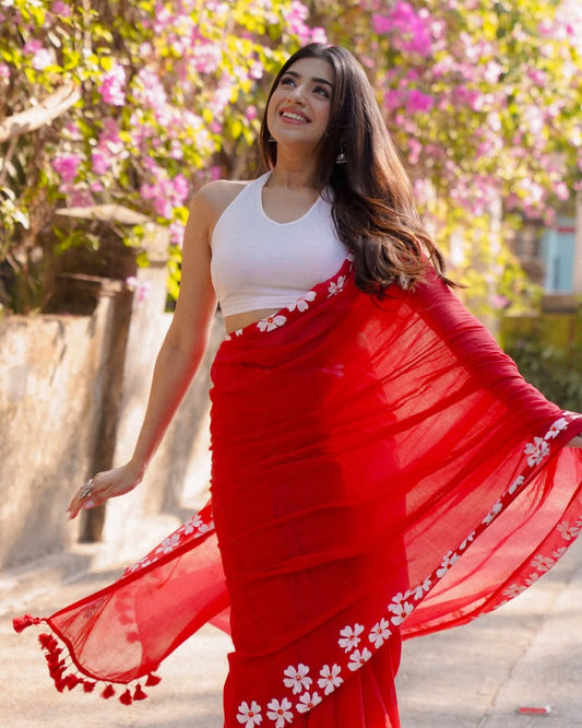Scarlet Bloom Ready-to-Wear Saree With Pocket