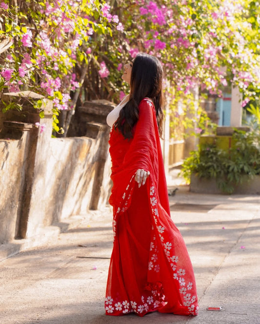 Scarlet Bloom Ready-to-Wear Saree With Pocket