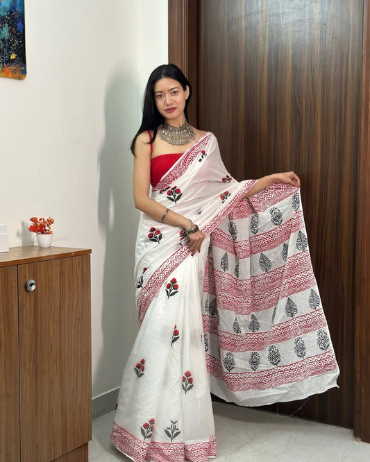 Ivory Rose Ready-to-Wear Saree With Pocket