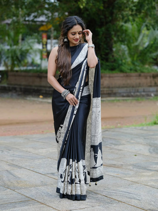Midnight Noir Heritage Ready-to-Wear Crepe Silk Saree