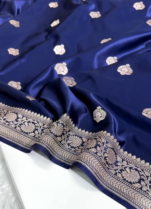 Royal Blue Banarasi Silk Saree with Silver Zari Butta