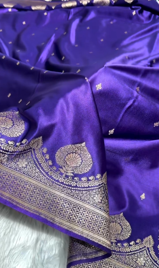 Royal Purple Banarasi Silk Saree with Gold Zari Butta & Rich Woven Border