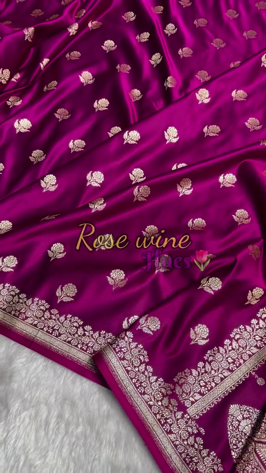 Royal Purple Banarasi Silk Saree with Gold Zari Floral Buti Motifs & Classic Woven Border